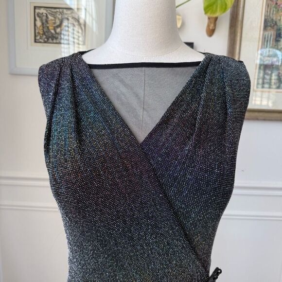 Gygess Rainbow Ombre Pixellated Shimmer Down Illusion Neck Plunging Back 44 12 - Picture 2 of 10